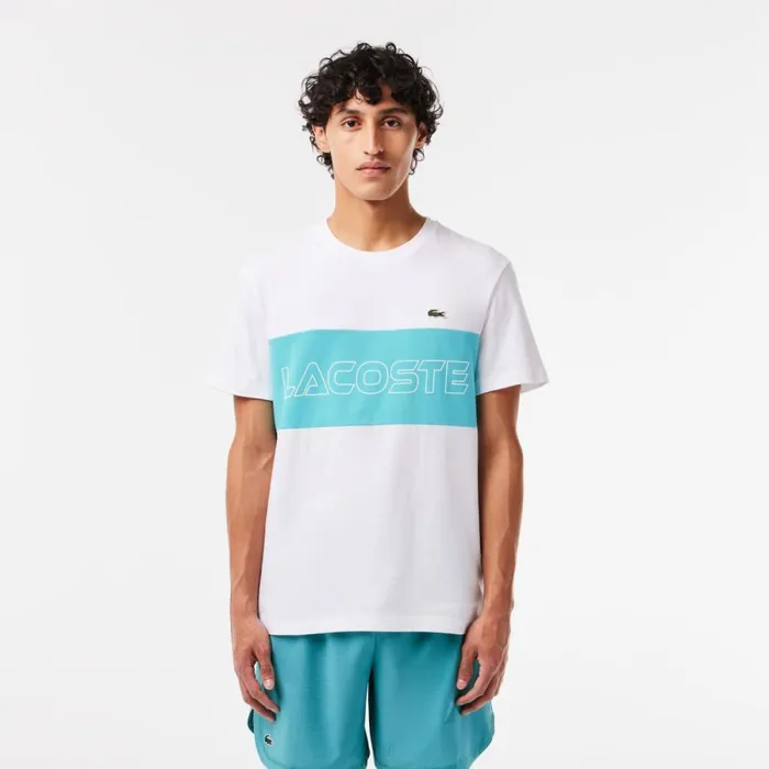 TShirts Men Lacoste Men039s Regular Fit Printed Colorblock TShirt White Blue Ri6