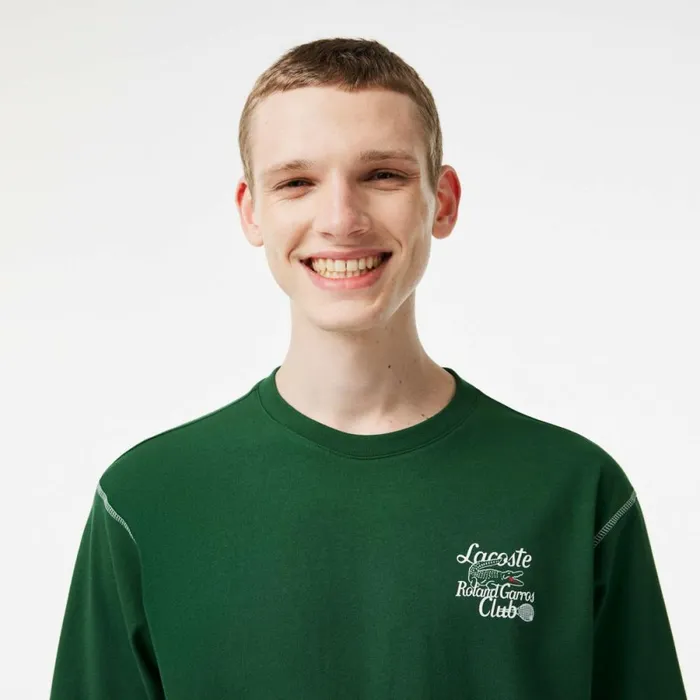 TShirts Men Lacoste Mens SPORT Roland Garros Edition Chunky Jersey TShirt Pine Green 132