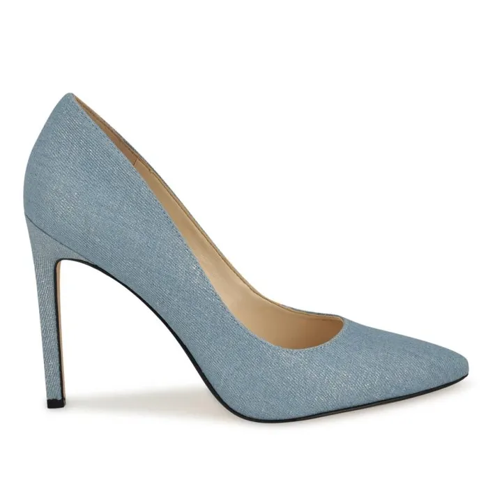 Tatiana Pointy Toe Pumps Silver Denim Women Nine West Heels