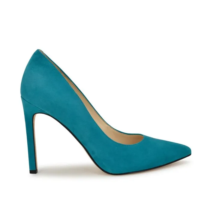 Tatiana Pointy Toe Pumps Teal Suede Women Nine West Heels