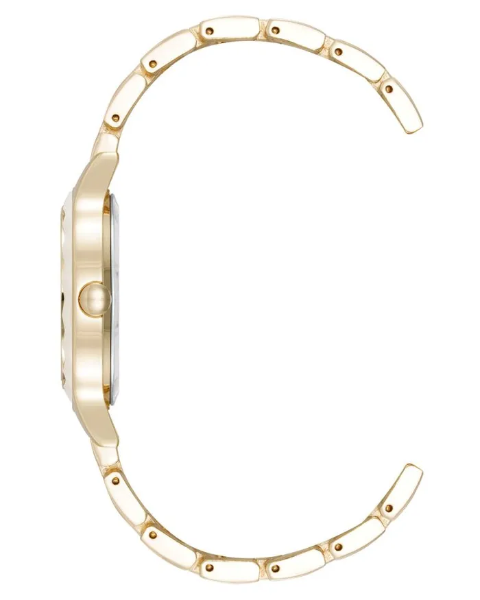 Textured Bezel Bracelet Watch Creamgold Women Nine West Straps Textured Bezel Bracelet Watch Creamgold Women Nine West Straps