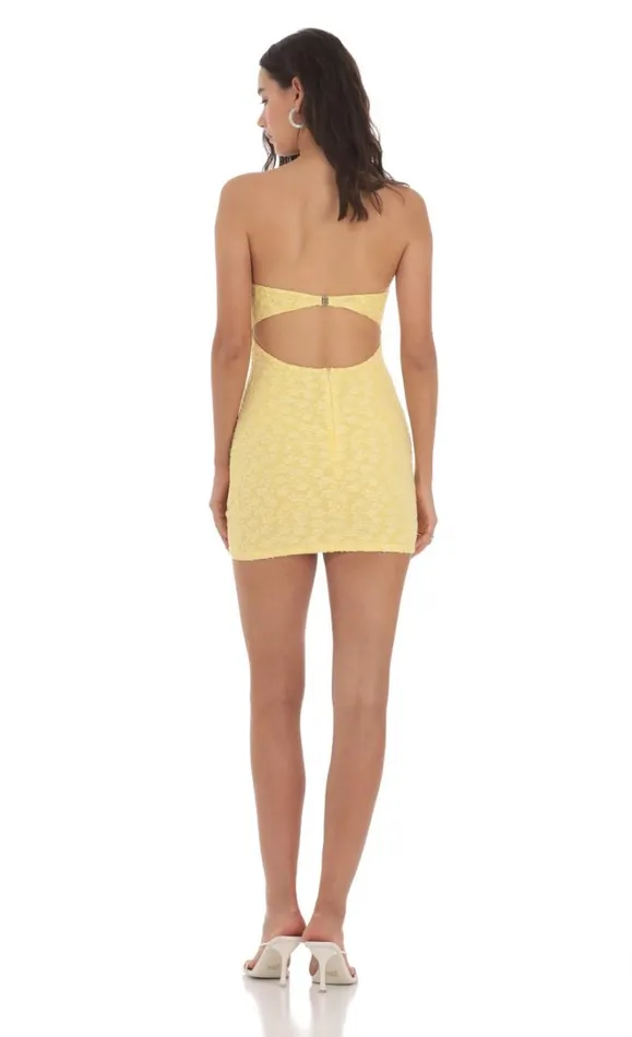 Textured Floral Cutout Dress Yellow Women LUCY IN THE SKY Mini Dresses Textured Floral Cutout Dress Yellow Women LUCY IN THE SKY Mini Dresses