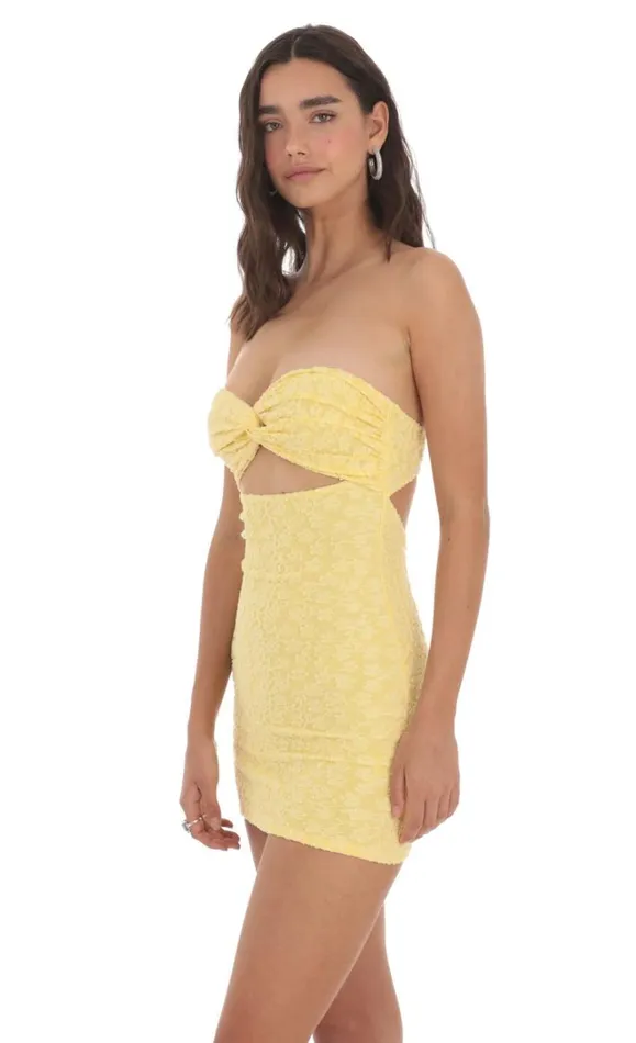 Textured Floral Cutout Dress Yellow Women LUCY IN THE SKY Mini Dresses Textured Floral Cutout Dress Yellow Women LUCY IN THE SKY Mini Dresses