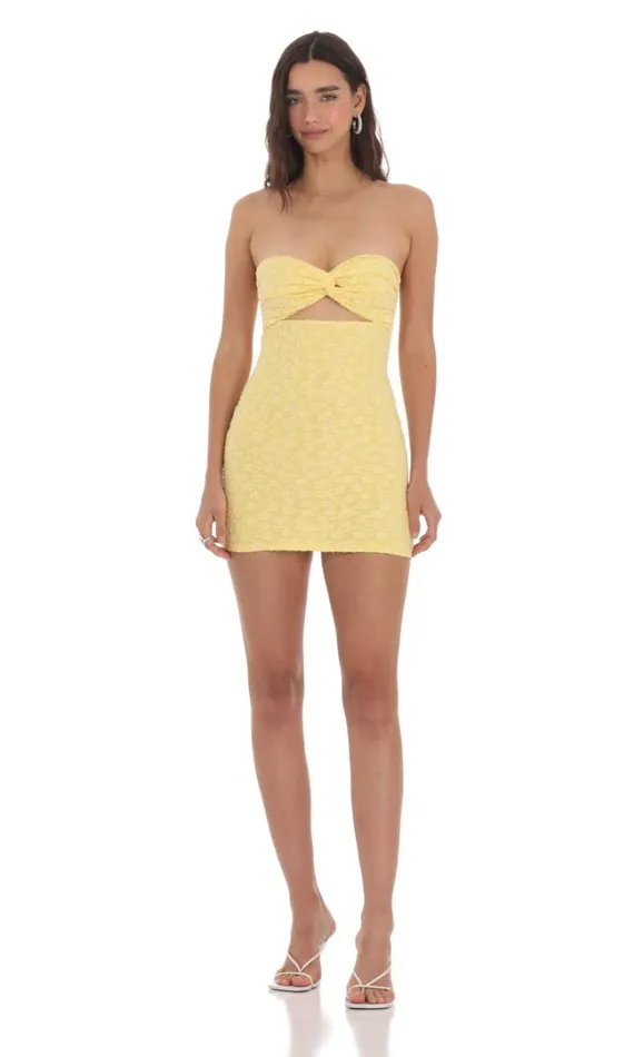 Textured Floral Cutout Dress Yellow Women LUCY IN THE SKY Mini Dresses Textured Floral Cutout Dress Yellow Women LUCY IN THE SKY Mini Dresses