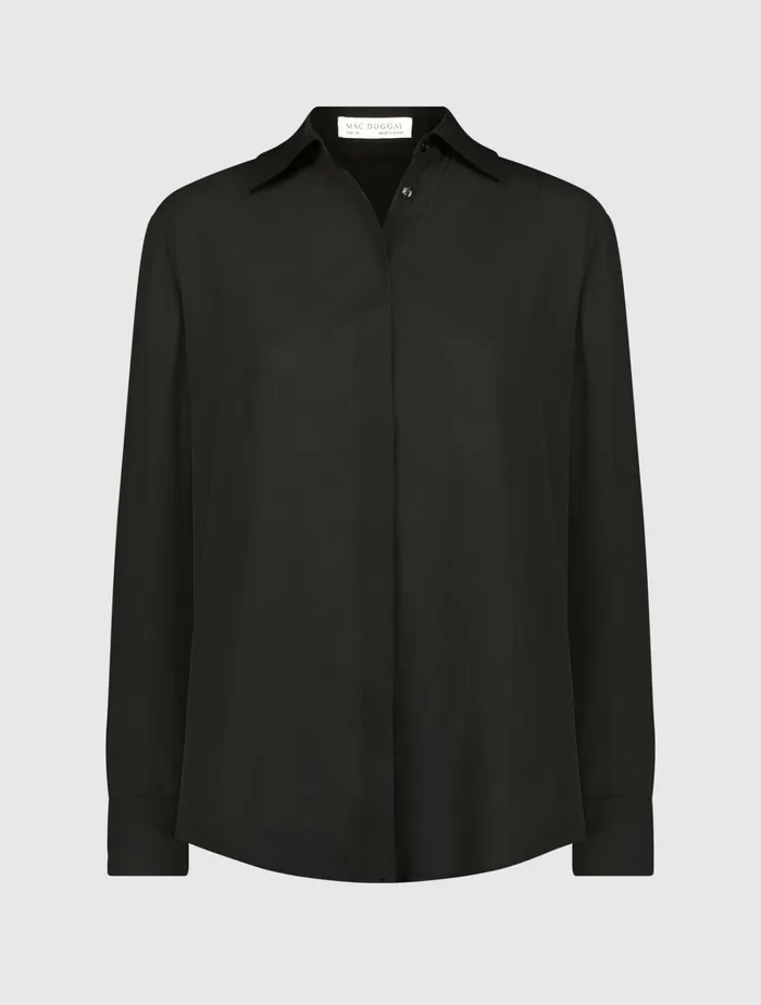 The Bentley Long Sleeve Button Up Georgette Blouse 8211 FINAL SALE Black Blouses and Tops Mac Duggal Women