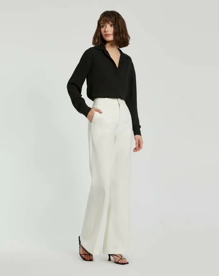 The Bentley Long Sleeve Button Up Georgette Blouse 8211 FINAL SALE Black Blouses and Tops Mac Duggal Women