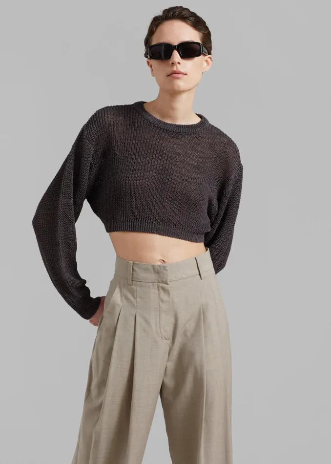 The Frankie Shop Abi Cropped Knit Top 8211 Charcoal Shop Knitwear