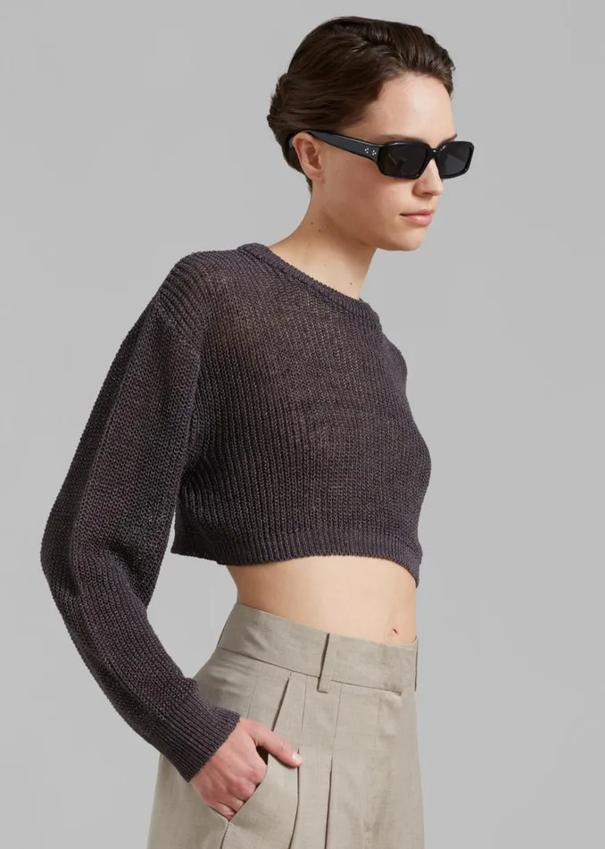 The Frankie Shop Abi Cropped Knit Top 8211 Charcoal Shop Knitwear