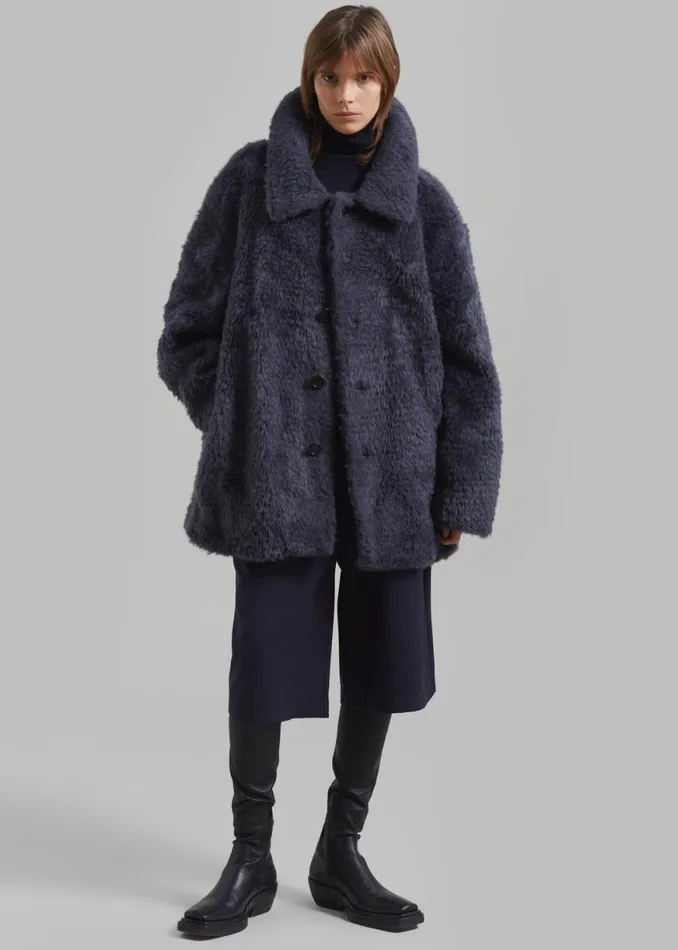 The Frankie Shop Amomento Fur Mid Coat 8211 Charcoal Shop Outerwear