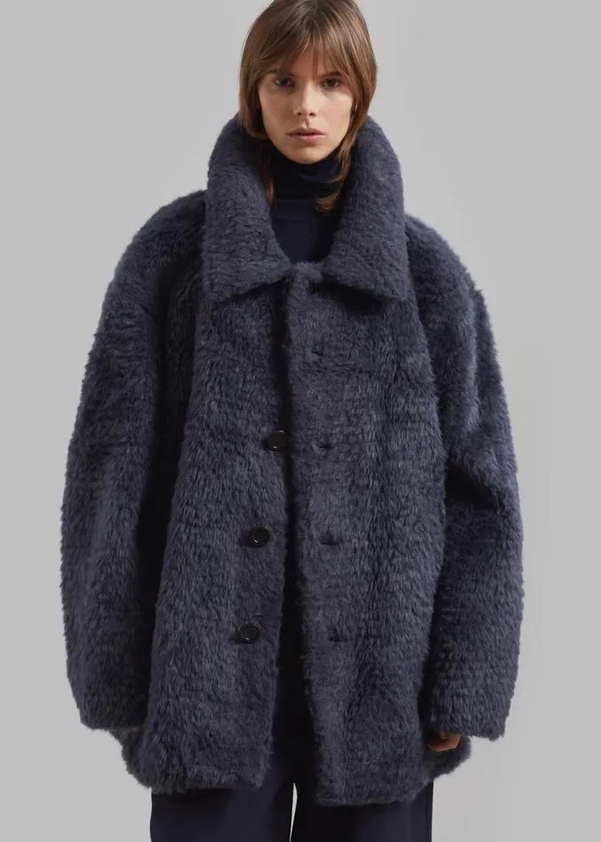 The Frankie Shop Amomento Fur Mid Coat 8211 Charcoal Shop Outerwear