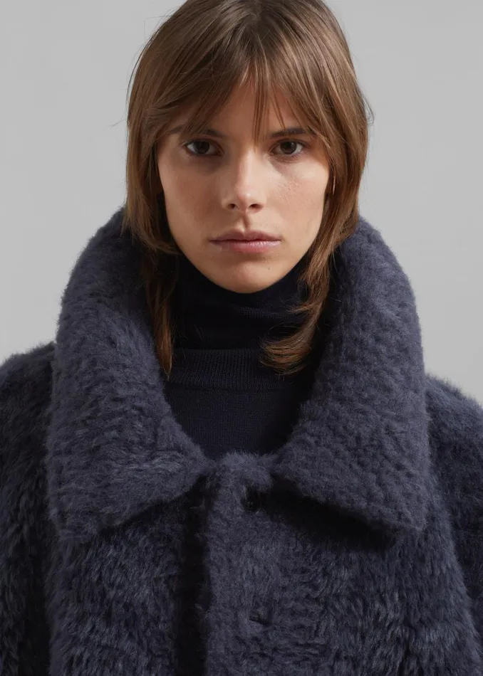 The Frankie Shop Amomento Fur Mid Coat 8211 Charcoal Shop Outerwear