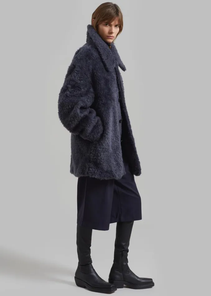 The Frankie Shop Amomento Fur Mid Coat 8211 Charcoal Shop Outerwear
