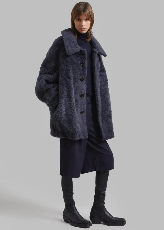 The Frankie Shop Amomento Fur Mid Coat 8211 Charcoal Shop Outerwear