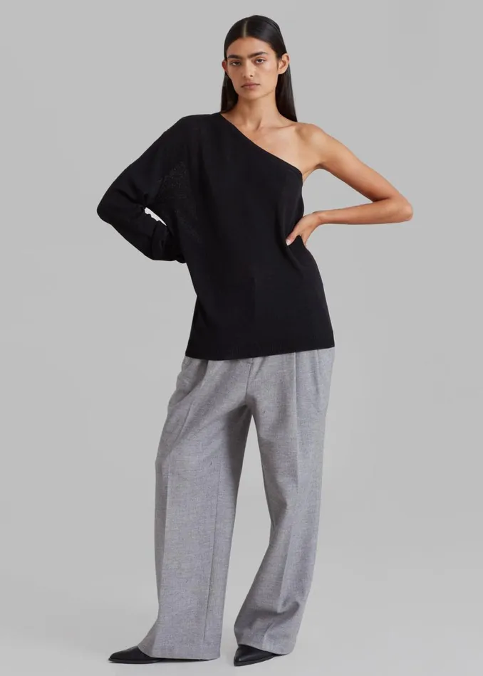 The Frankie Shop Bianca One Shoulder Loose Knit Top 8211 Black Shop Knitwear