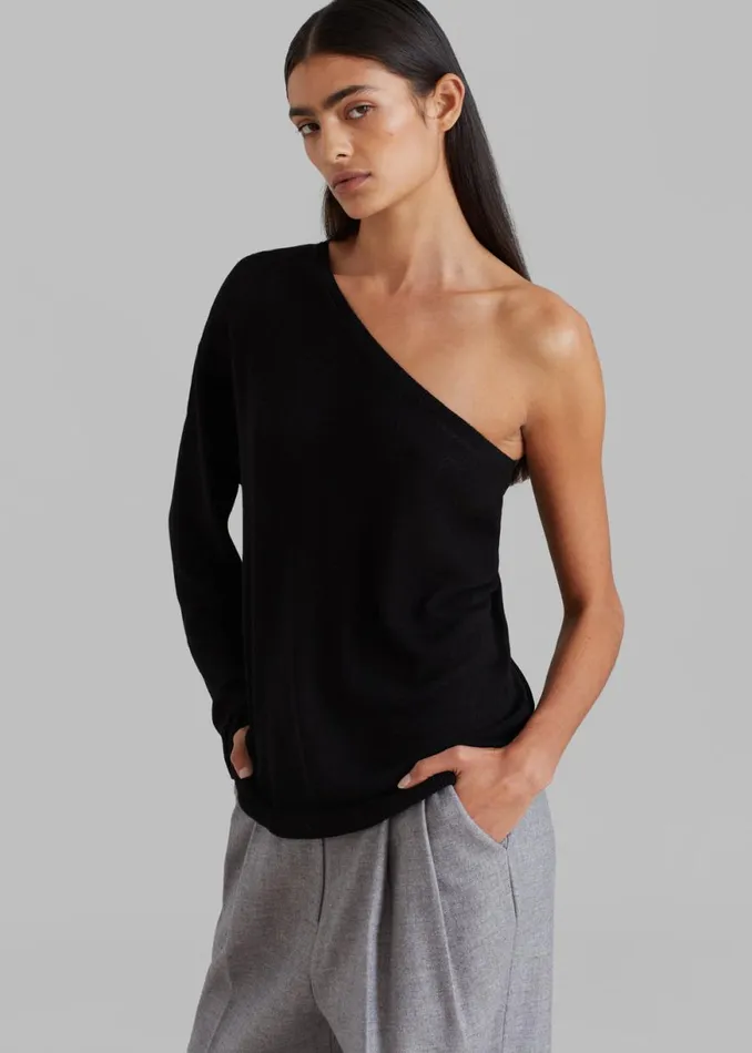 The Frankie Shop Bianca One Shoulder Loose Knit Top 8211 Black Shop Knitwear