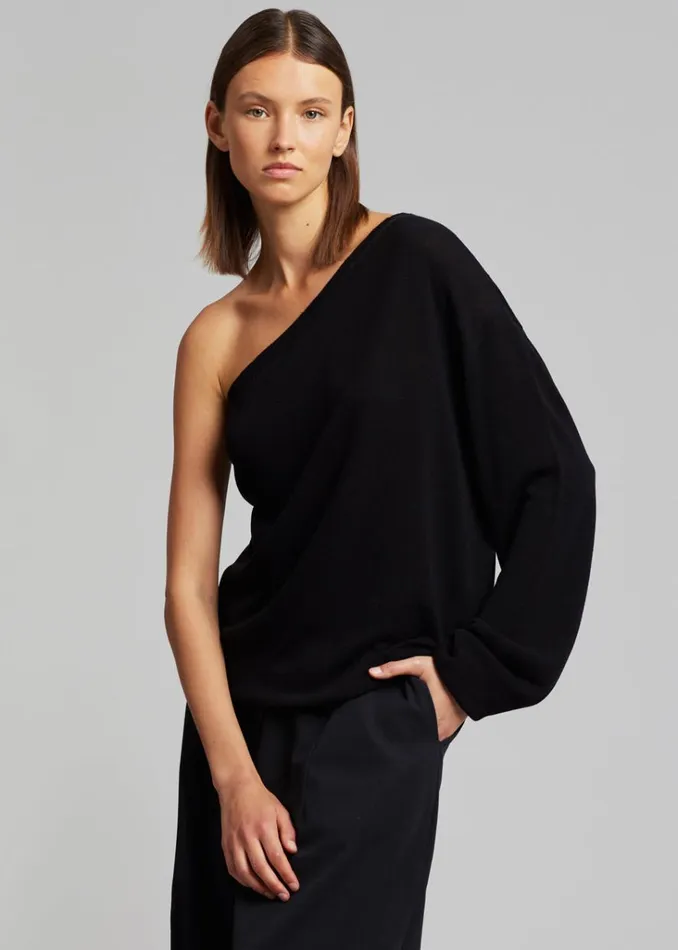 The Frankie Shop Bianca One Shoulder Loose Knit Top 8211 Black Shop Knitwear