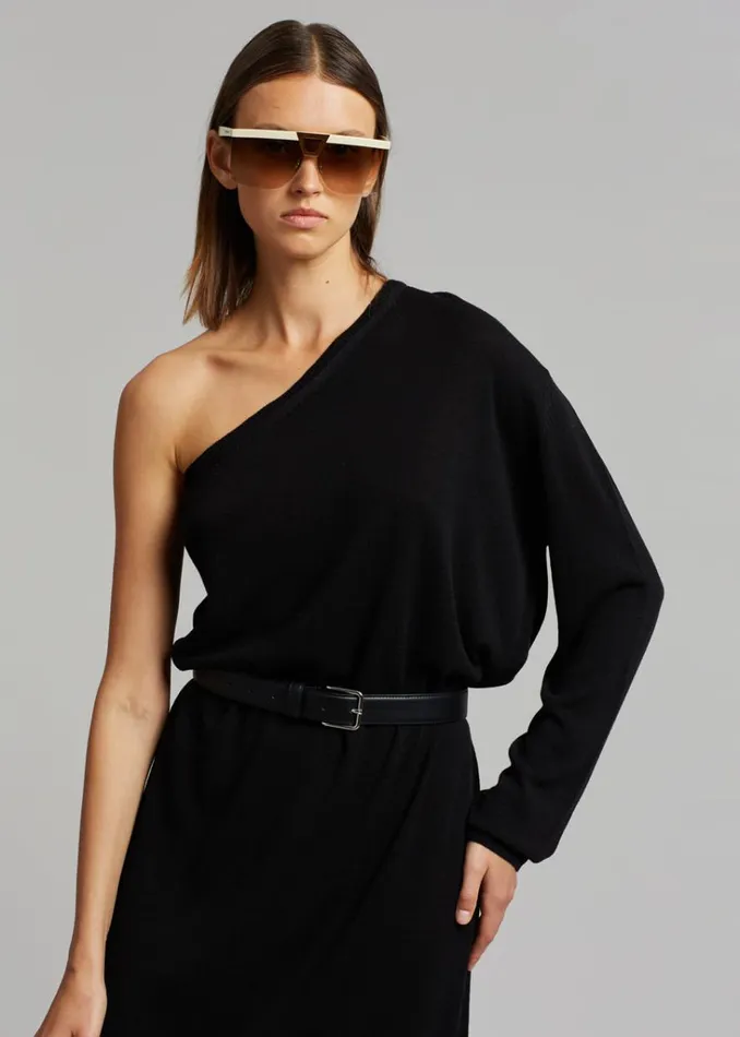 The Frankie Shop Bianca One Shoulder Loose Knit Top 8211 Black Shop Knitwear
