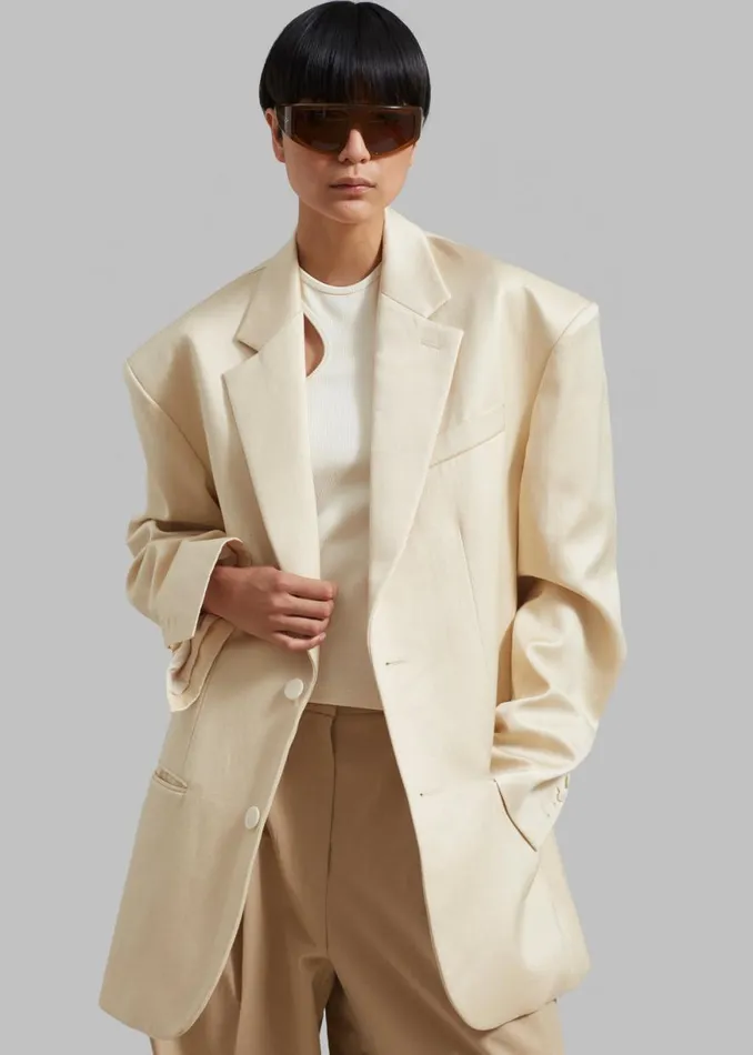 The Frankie Shop Blair Linen Blazer 8211 Beige Shop Outerwear