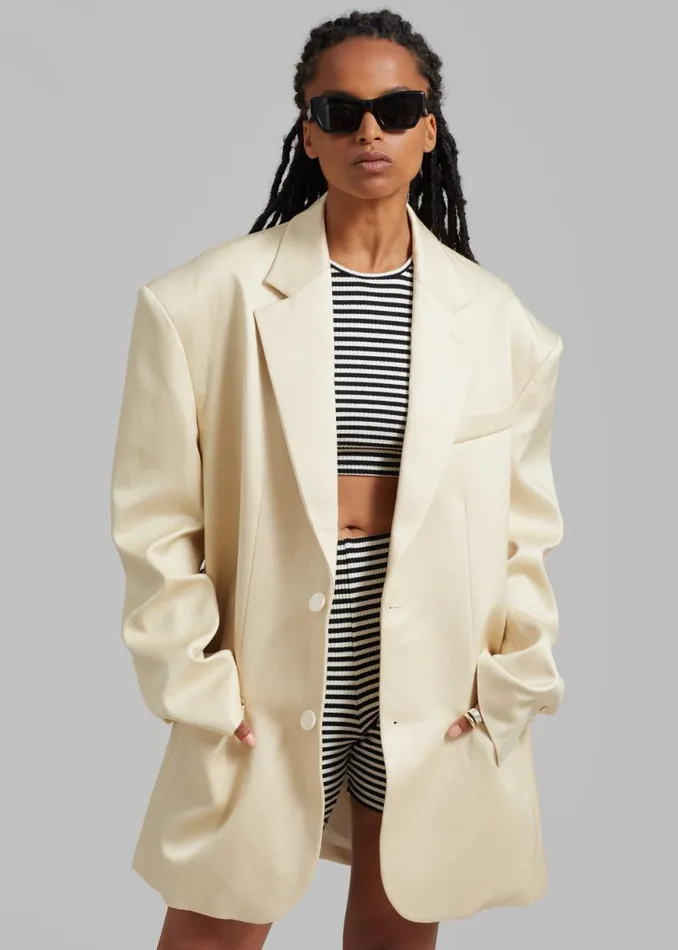 The Frankie Shop Blair Linen Blazer 8211 Beige Shop Outerwear