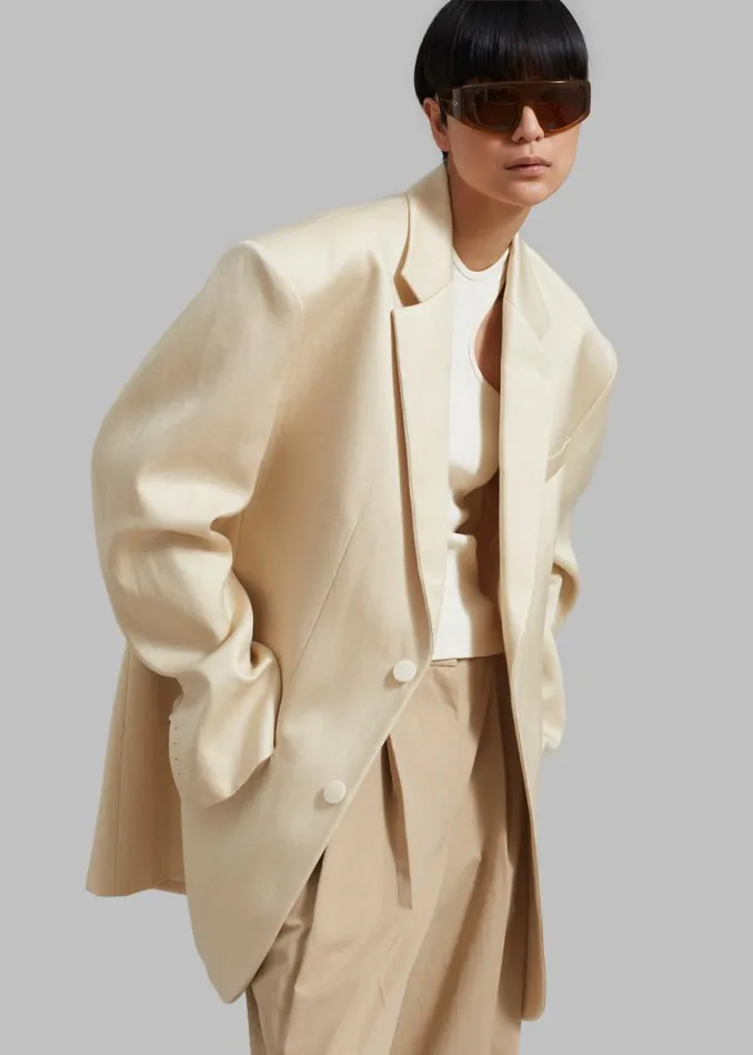 The Frankie Shop Blair Linen Blazer 8211 Beige Shop Outerwear