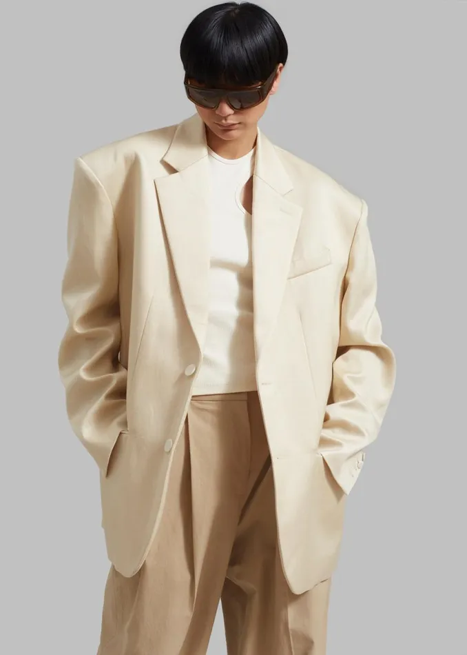 The Frankie Shop Blair Linen Blazer 8211 Beige Shop Outerwear
