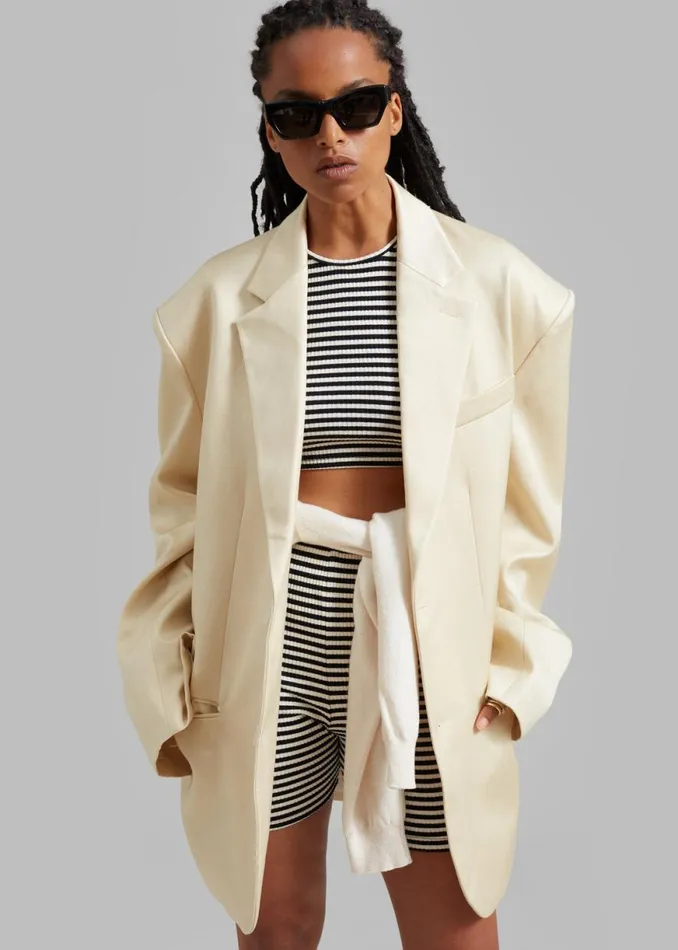 The Frankie Shop Blair Linen Blazer 8211 Beige Shop Outerwear