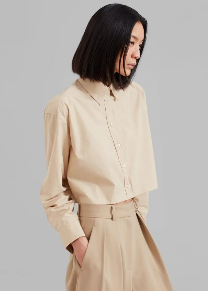 The Frankie Shop Caracas Cropped Shirt 8211 Beige Shop Tops