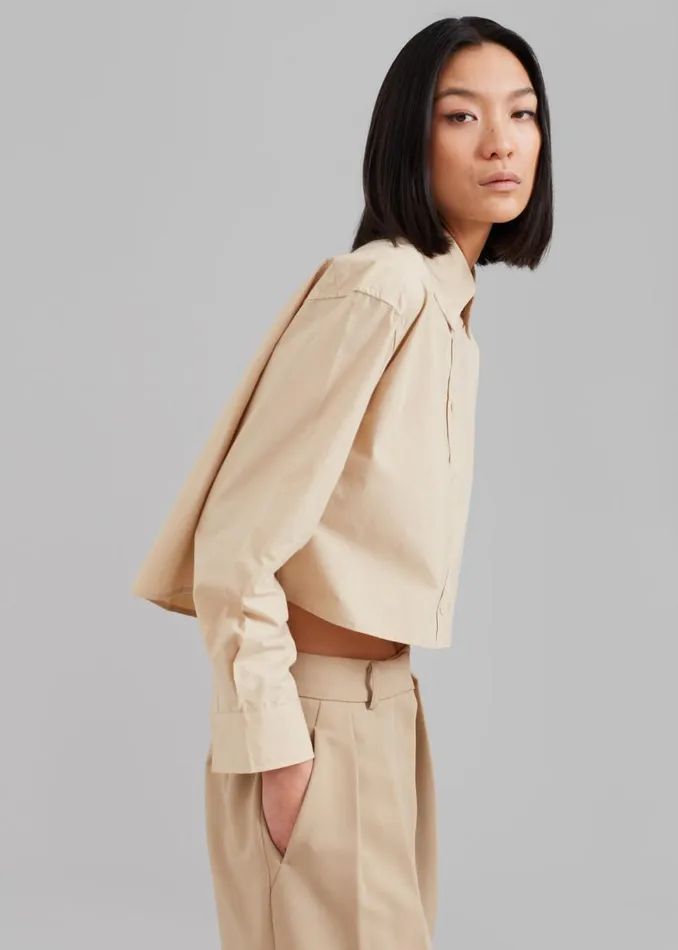 The Frankie Shop Caracas Cropped Shirt 8211 Beige Shop Tops