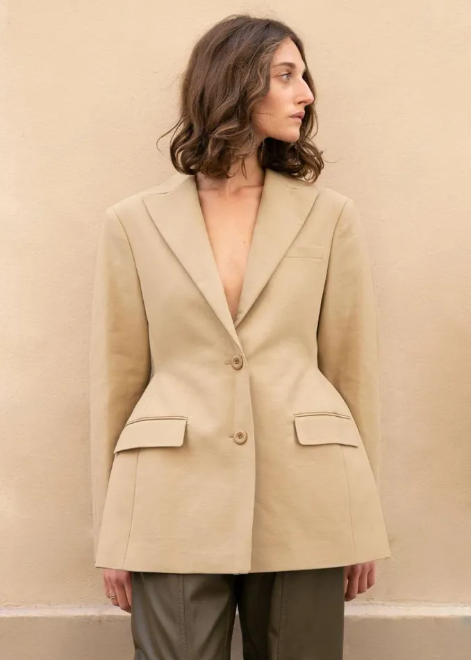 The Frankie Shop Colette Hourglass Blazer 8211 Camel Shop Outerwear
