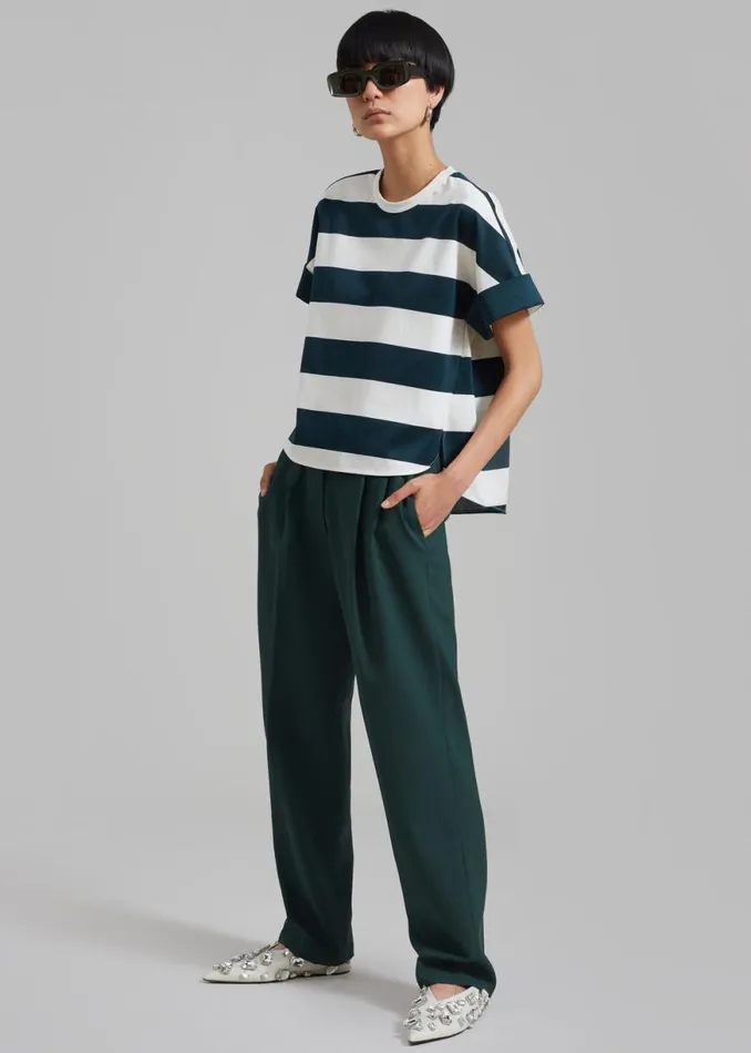 The Frankie Shop Ezra Rolled Up Tee 8211 Green Stripe Shop Tops
