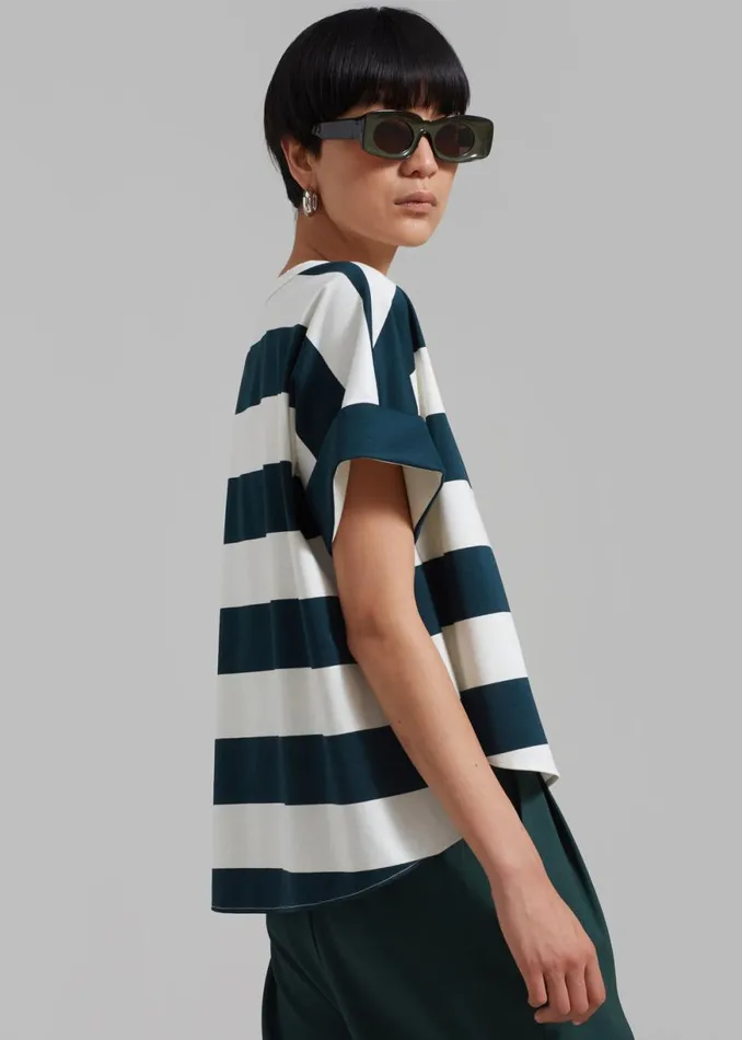 The Frankie Shop Ezra Rolled Up Tee 8211 Green Stripe Shop Tops