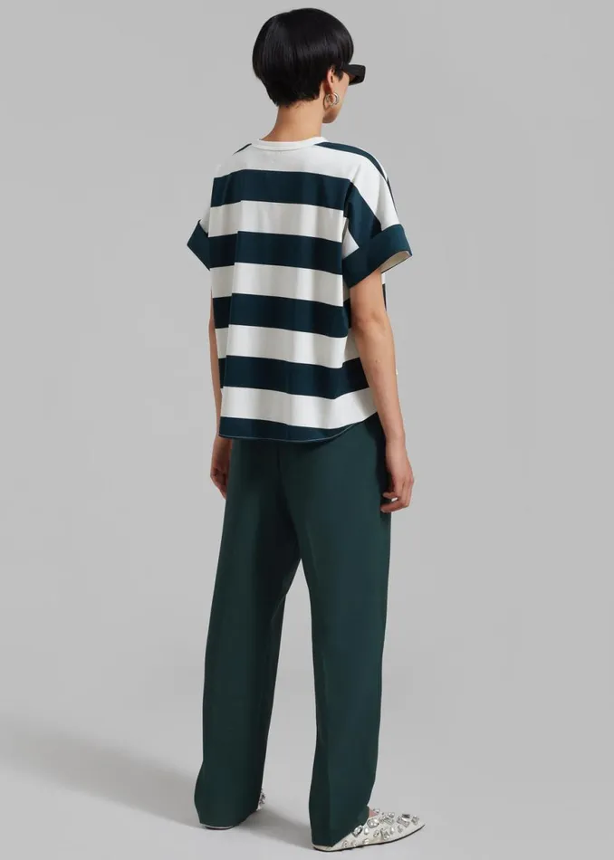 The Frankie Shop Ezra Rolled Up Tee 8211 Green Stripe Shop Tops