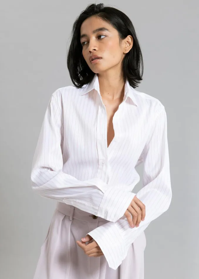 The Frankie Shop Flor Silky Shirt 8211 Pink Stripe Shop Tops