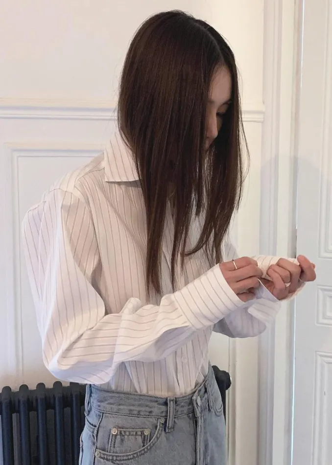 The Frankie Shop Flor Silky Shirt 8211 Pink Stripe Shop Tops