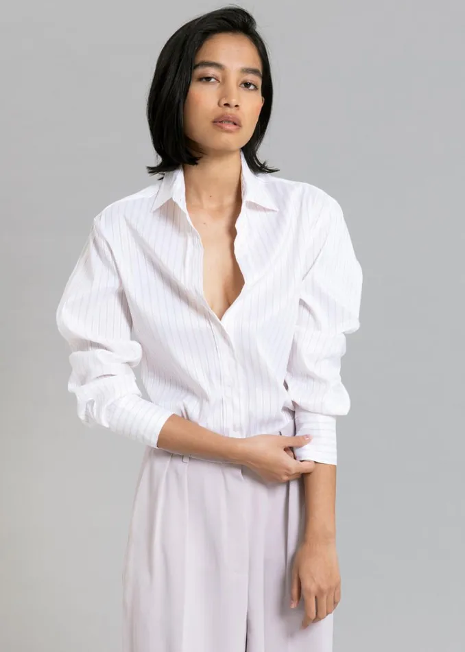 The Frankie Shop Flor Silky Shirt 8211 Pink Stripe Shop Tops