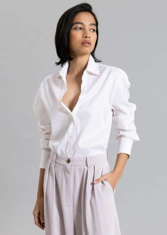 The Frankie Shop Flor Silky Shirt 8211 Pink Stripe Shop Tops