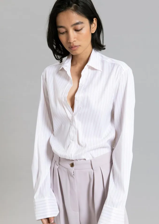 The Frankie Shop Flor Silky Shirt 8211 Pink Stripe Shop Tops