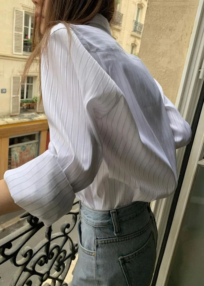 The Frankie Shop Flor Silky Shirt 8211 Pink Stripe Shop Tops