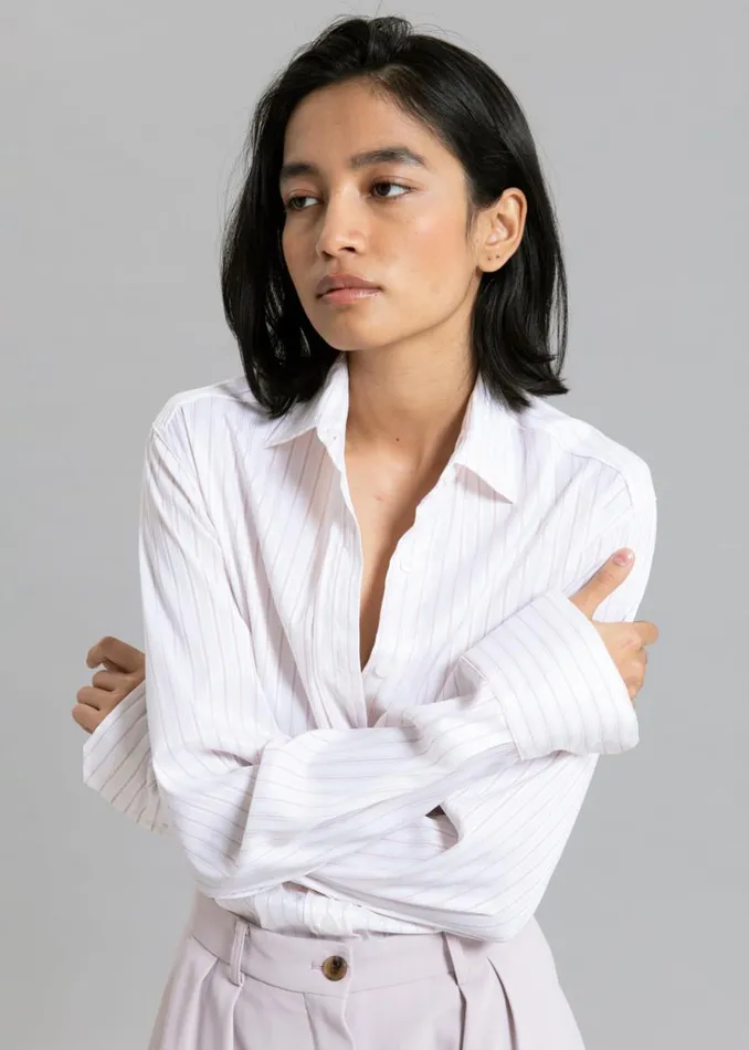 The Frankie Shop Flor Silky Shirt 8211 Pink Stripe Shop Tops