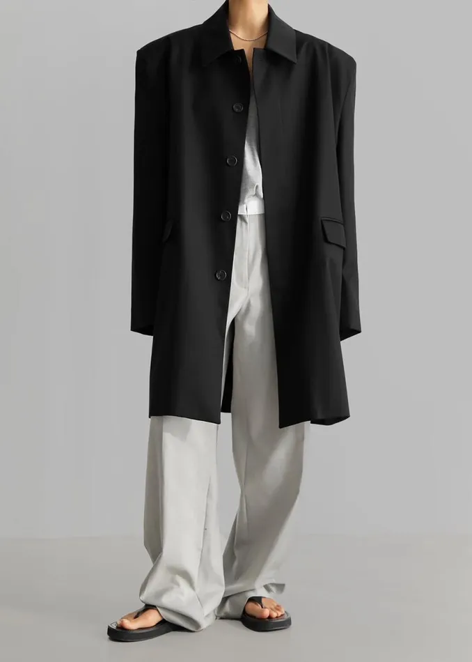 The Frankie Shop Ghent Padded Shoulder Trench 8211 Black Shop Outerwear