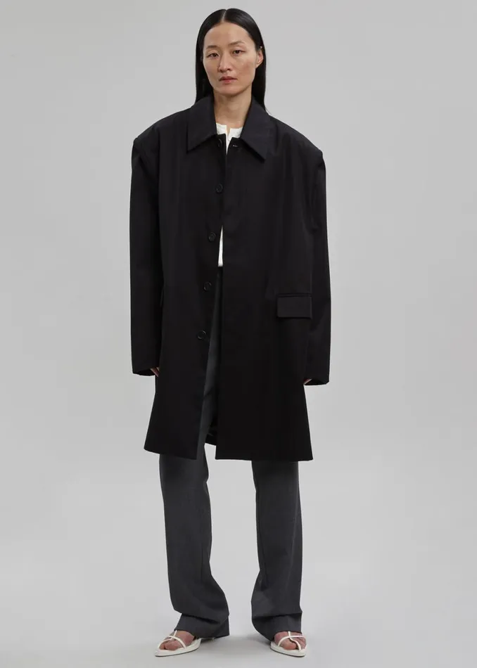The Frankie Shop Ghent Padded Shoulder Trench 8211 Black Shop Outerwear