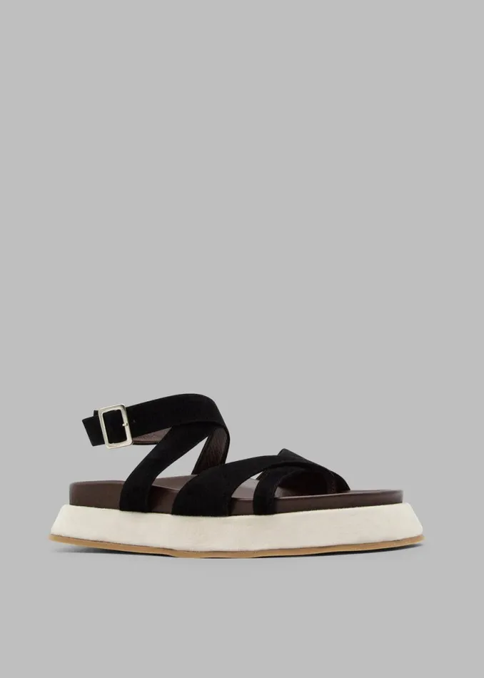 The Frankie Shop Gia Borghini Rosie 41 Flat Sandals 8211 BlackChocolateBeige Shop Shoes