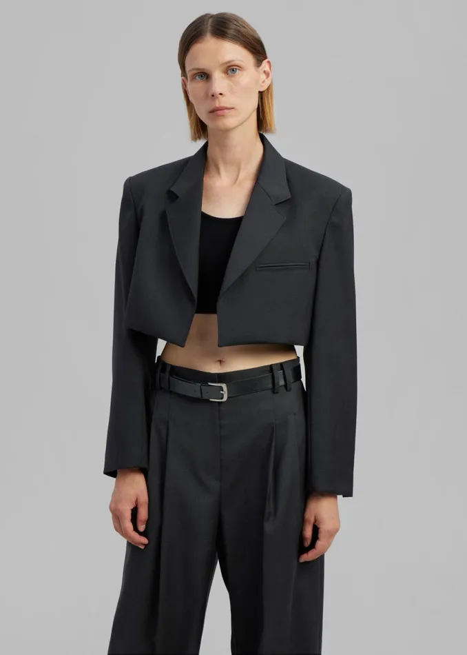 The Frankie Shop Glenn Cropped Crossover Blazer 8211 Charcoal Shop Outerwear