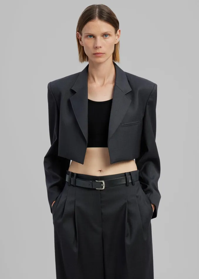 The Frankie Shop Glenn Cropped Crossover Blazer 8211 Charcoal Shop Outerwear