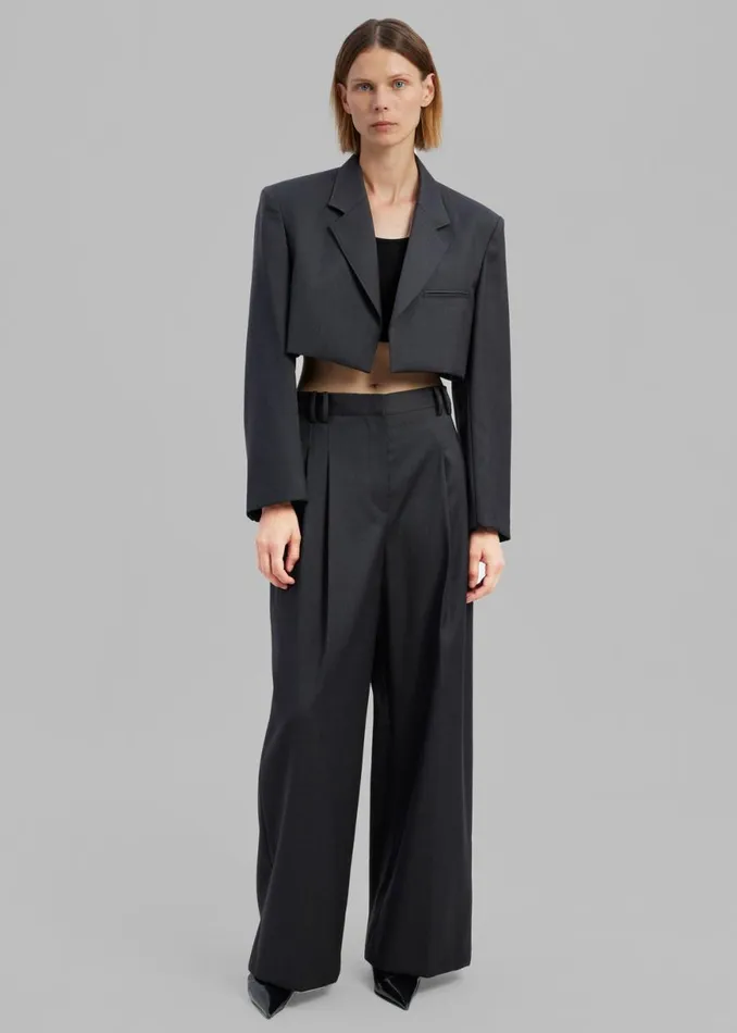 The Frankie Shop Glenn Cropped Crossover Blazer 8211 Charcoal Shop Outerwear