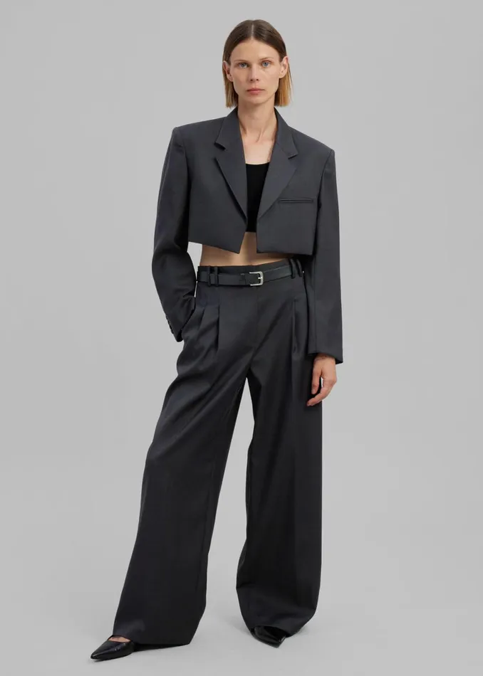 The Frankie Shop Glenn Cropped Crossover Blazer 8211 Charcoal Shop Outerwear