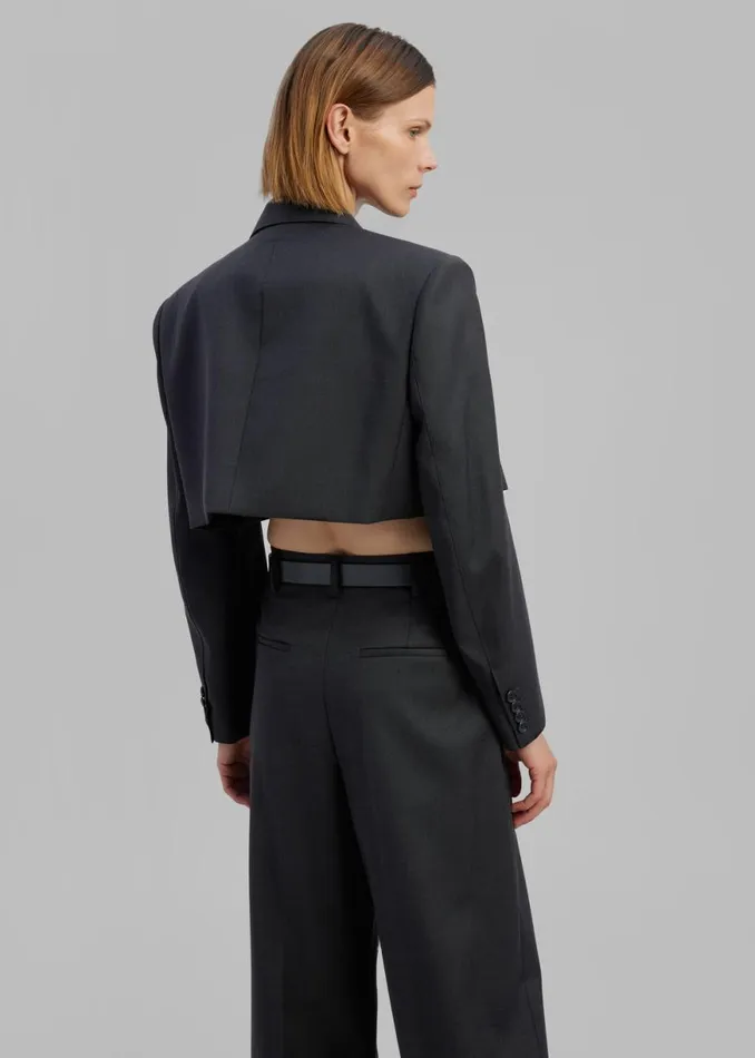 The Frankie Shop Glenn Cropped Crossover Blazer 8211 Charcoal Shop Outerwear