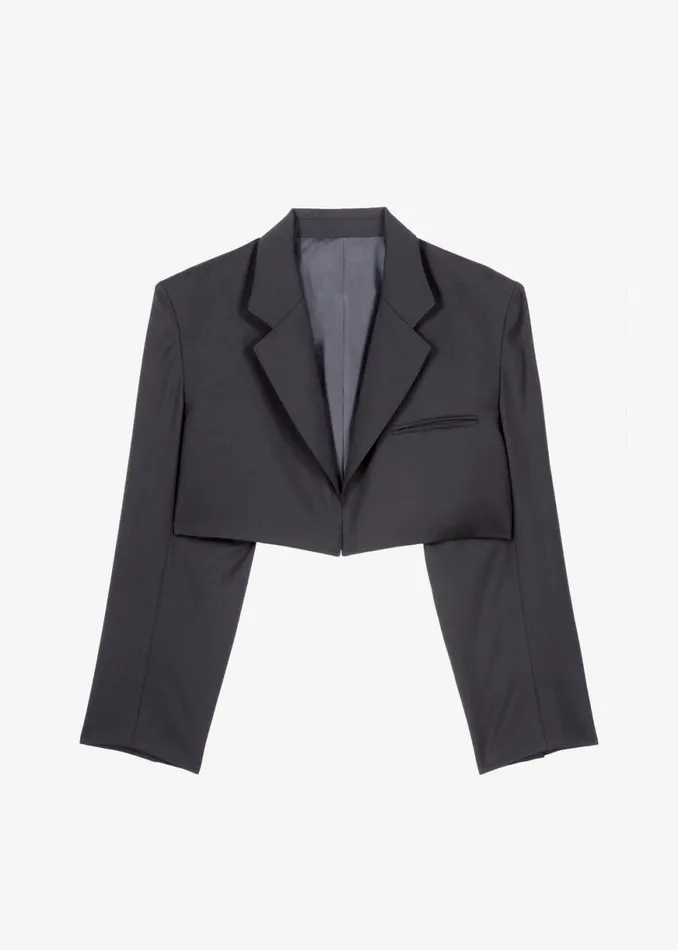 The Frankie Shop Glenn Cropped Crossover Blazer 8211 Charcoal Shop Outerwear
