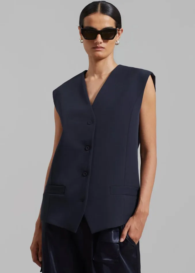 The Frankie Shop Isla Oversized Vest 8211 Navy Shop Outerwear