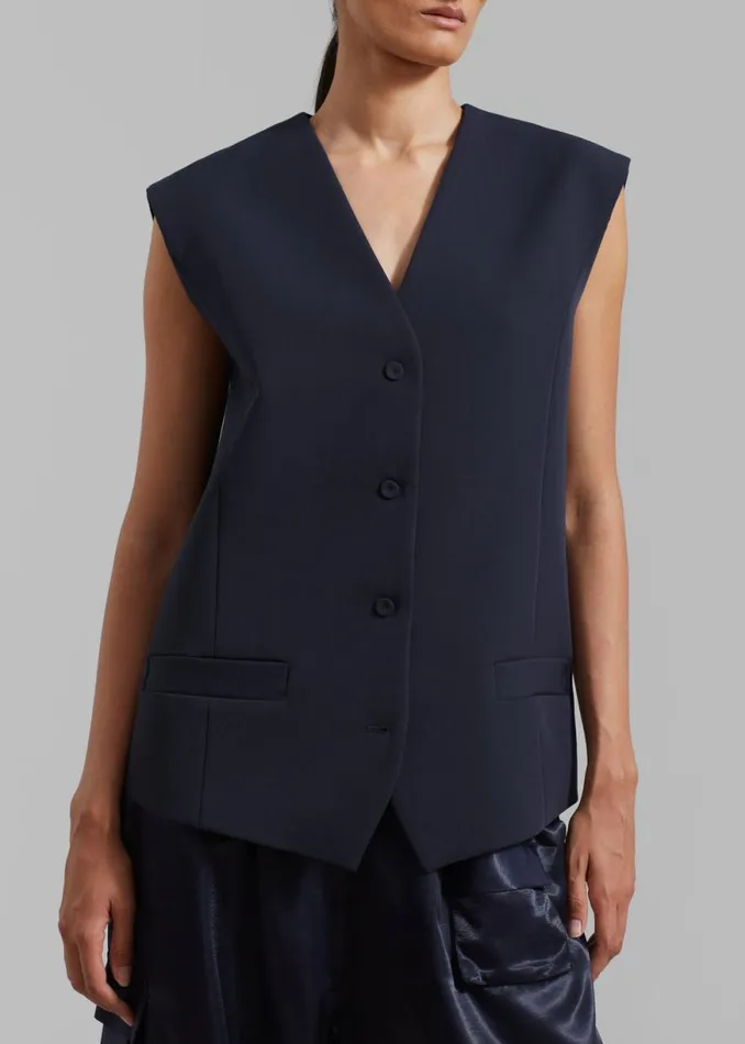 The Frankie Shop Isla Oversized Vest 8211 Navy Shop Outerwear